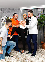 Mature.nl - Three Strapping Guys Fuck Milf Kitty Core Until They All Come On Her Big Tits